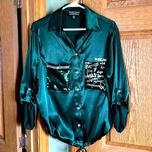 Frank Lyman green satin blouse